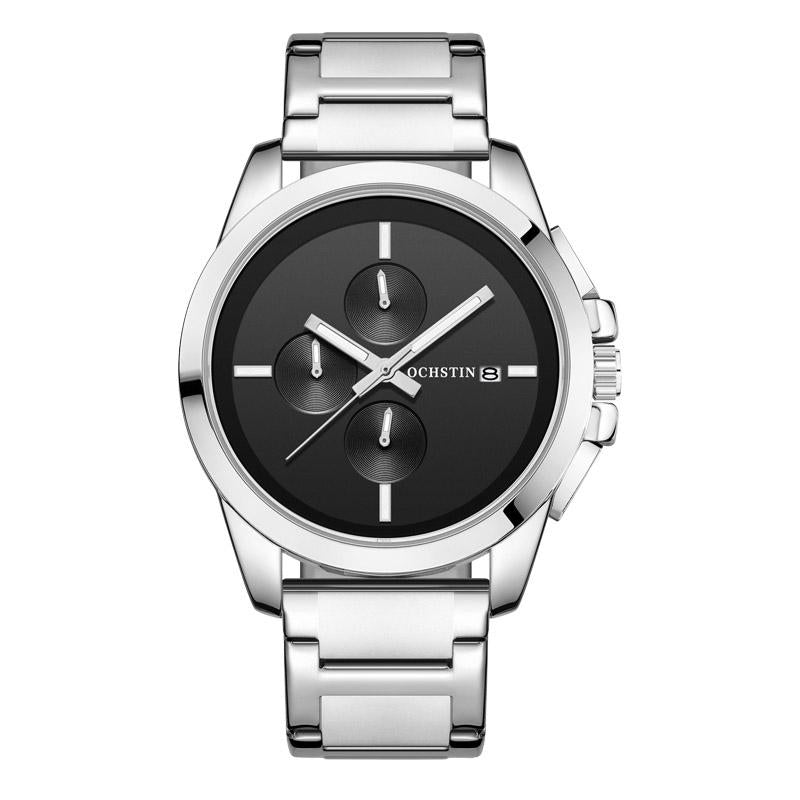Men Pilot Series Multifunctional Quartz Watch with Steel Band - White + Rose Gold 13