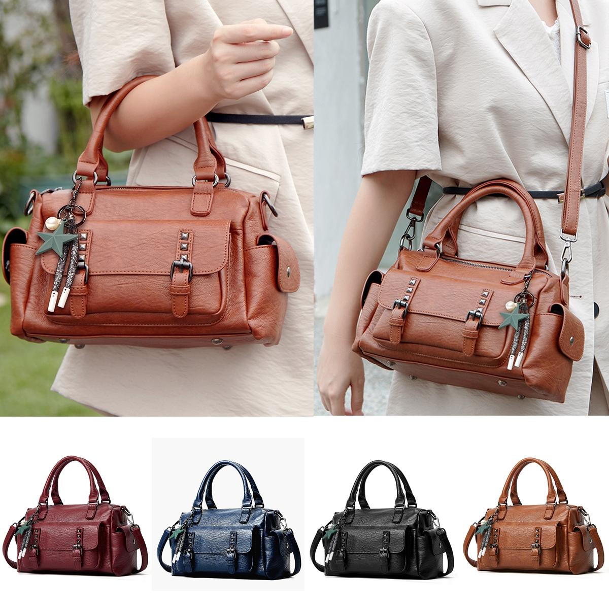 Large Capacity Crossbody Shoulder Bag in Pebbled Leather - Navy Blue 3