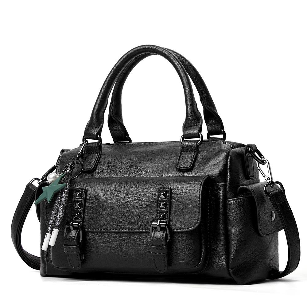 Large Capacity Crossbody Shoulder Bag in Pebbled Leather - Navy Blue 10