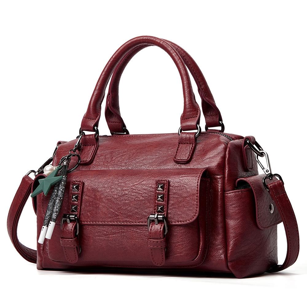 Large Capacity Crossbody Shoulder Bag in Pebbled Leather - Navy Blue 12