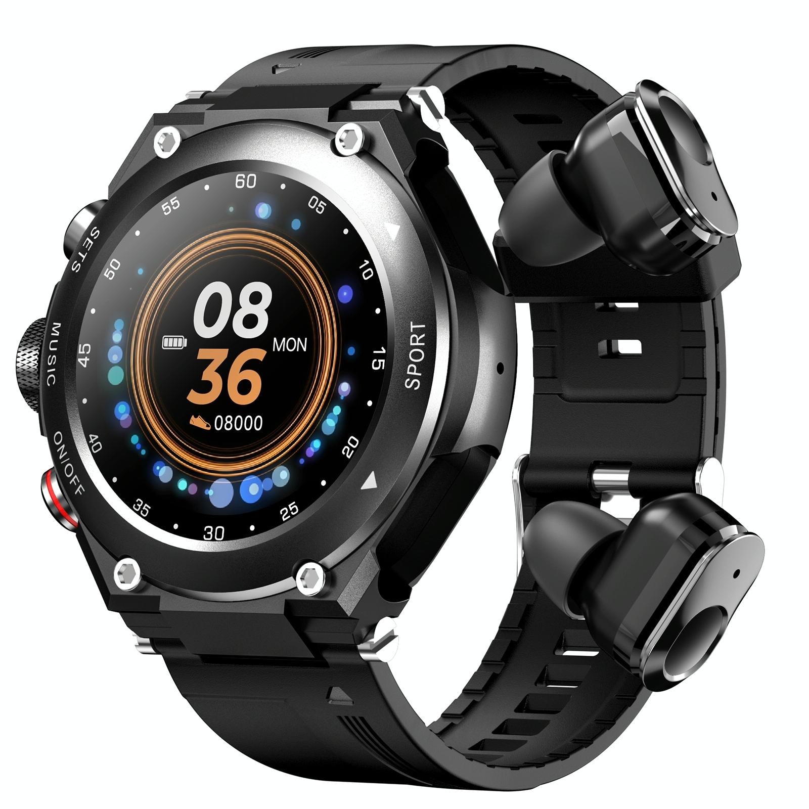 1.28 Inch Ips Touch Screen 2 In 1 Bluetooth Headset Smart Watch Support Heart Rate Monitoring / Bluetooth Music - Silver 14