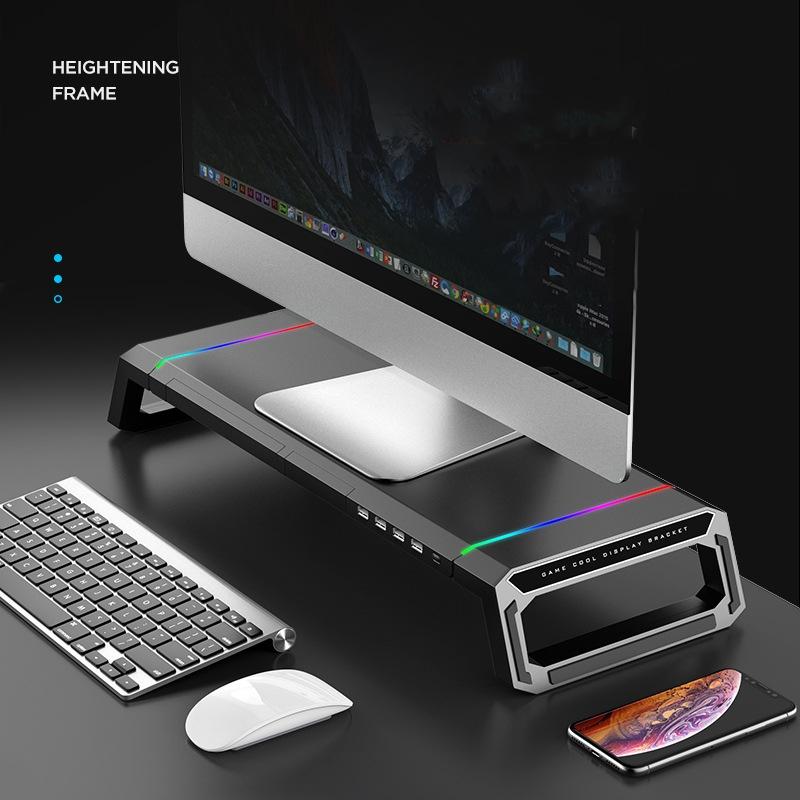 Foldable Laptop Stand with Rgb Lighting & Usb Expansion - Monitor Rack - Obsidian Black 4