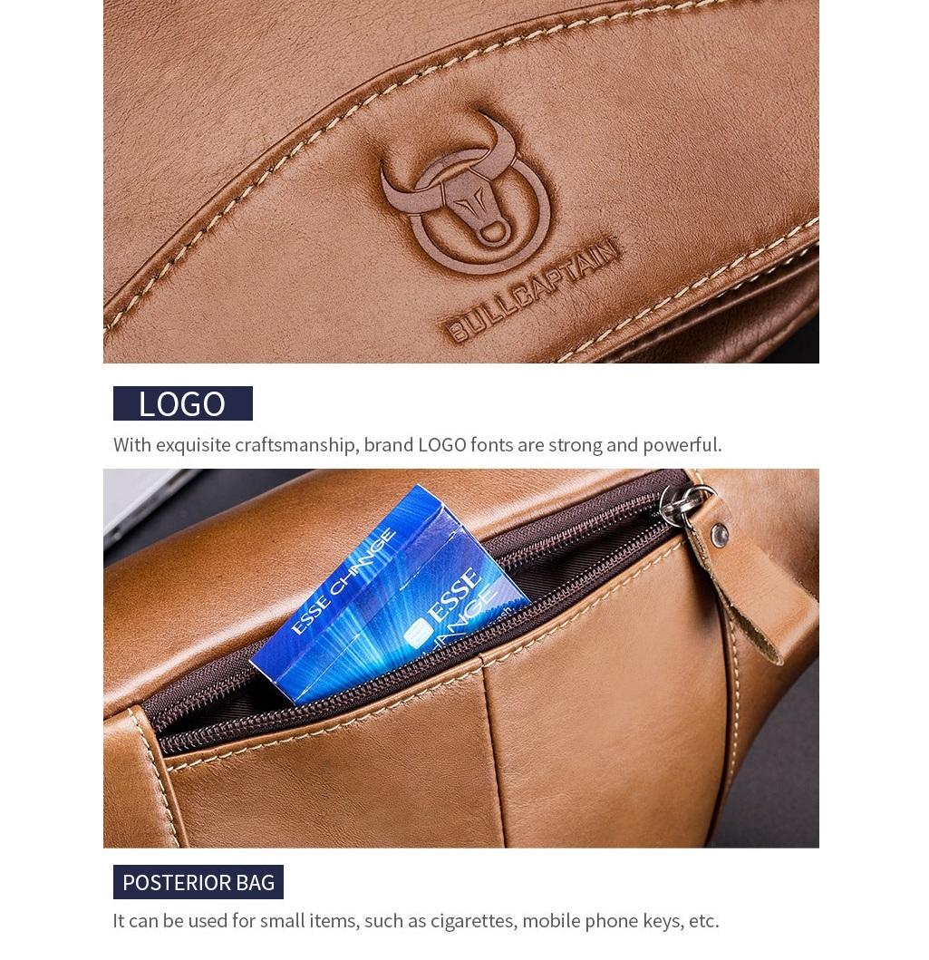 Large Capacity Cowhide Waist Bag For Men - Yellow Brown 6