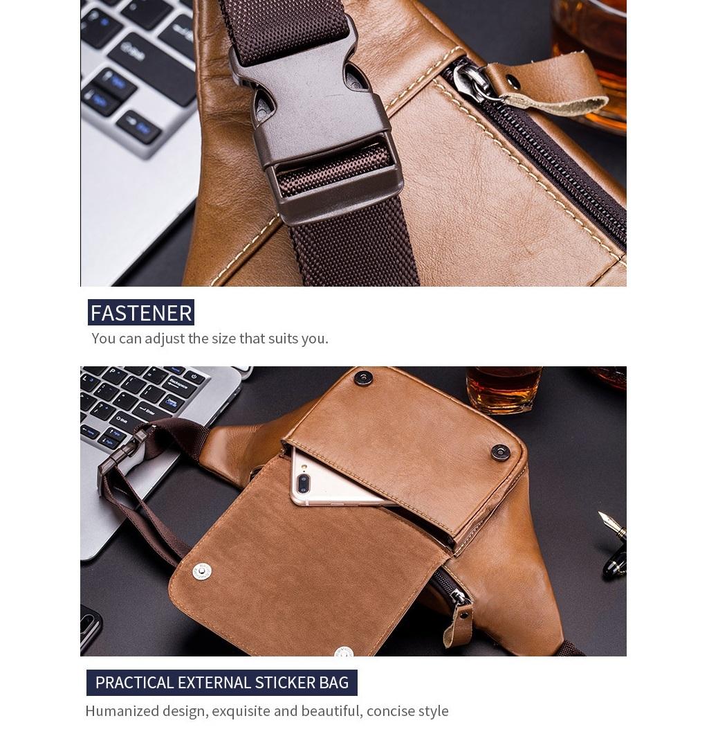 Large Capacity Cowhide Waist Bag For Men - Yellow Brown 7