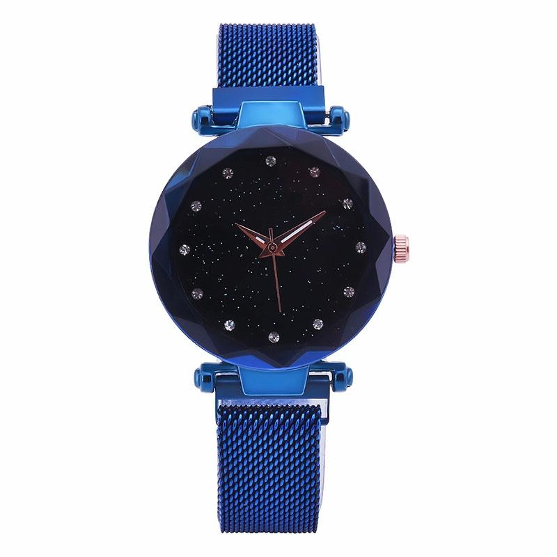 Starry Diamond Geometric Quartz Watch with Magnet Buckle - Luxury Mesh for Women - Blue 3