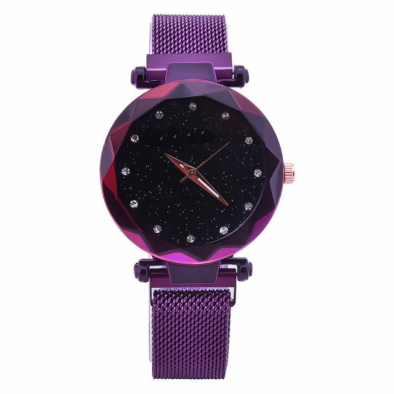 Starry Diamond Geometric Quartz Watch with Magnet Buckle - Luxury Mesh for Women - Blue 9
