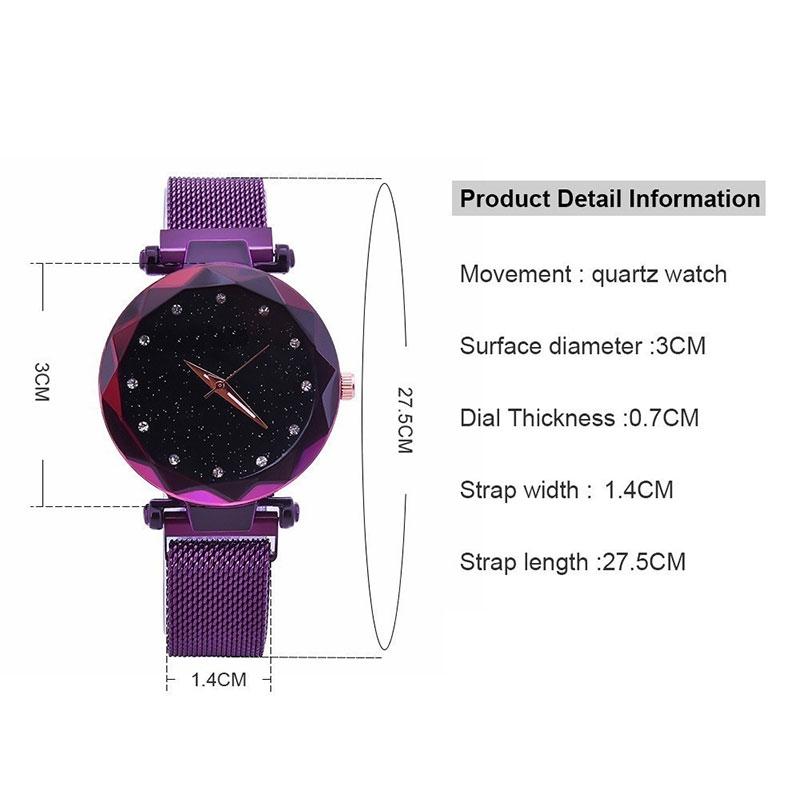 Starry Diamond Geometric Quartz Watch with Magnet Buckle - Luxury Mesh for Women - Blue 10