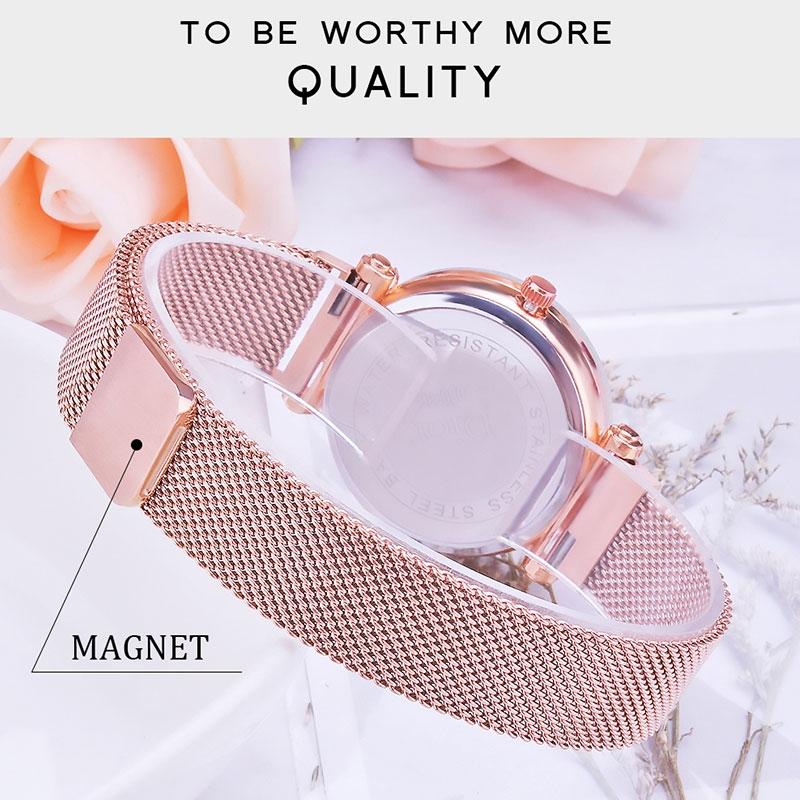 Starry Diamond Geometric Quartz Watch with Magnet Buckle - Luxury Mesh for Women - Blue 12