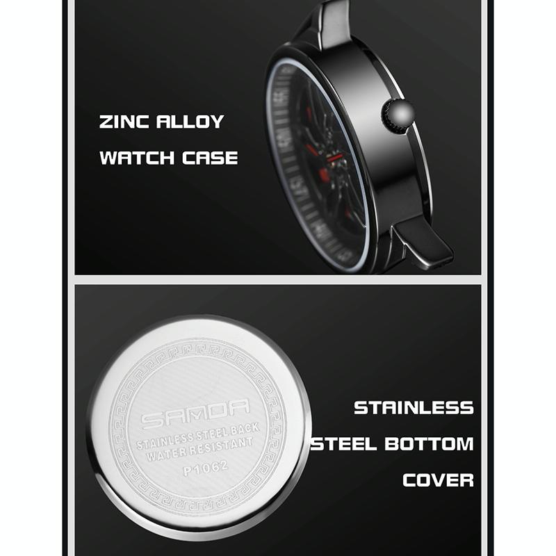 Men 360 Degree Hollow Spinning Dial Quartz Watch with Steel Strap - Black 6