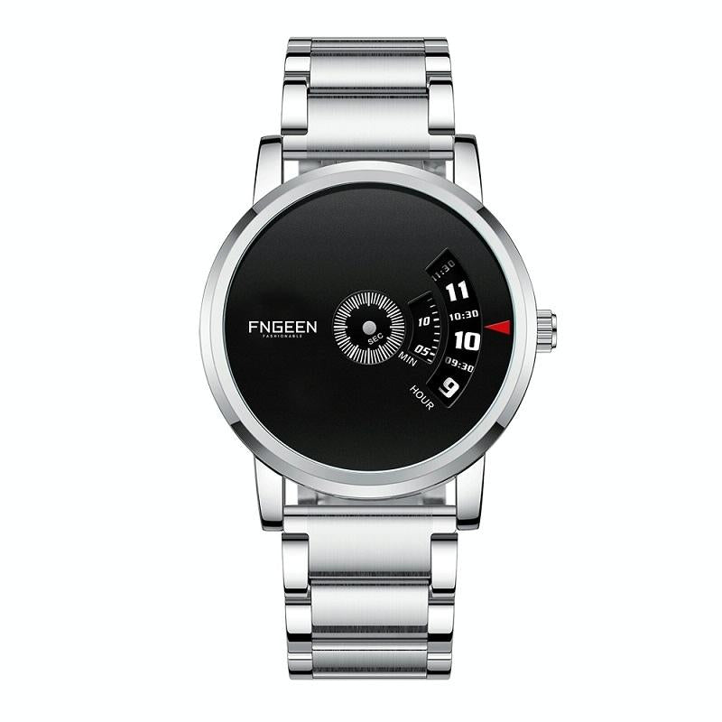 Men Non-pointer Quartz Watch - S230 - White Steel Black Surface