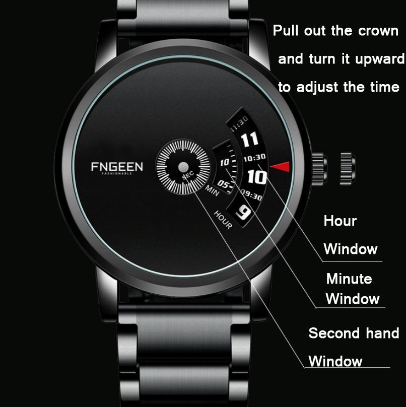 Men Non-pointer Quartz Watch - S230 - White Steel Black Surface 6