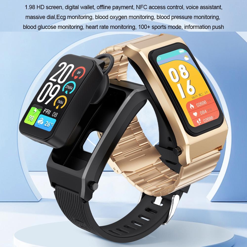 1.98 Inch 2 In 1 Bluetooth Earphone Smart Watch With Ecg & Nfc Support - Brown 5