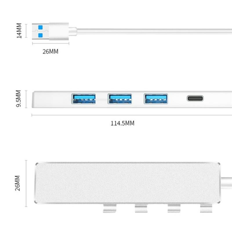 Usb 3.0 Type-C + 4-Port Hub For Laptop Expansion - Silver 6