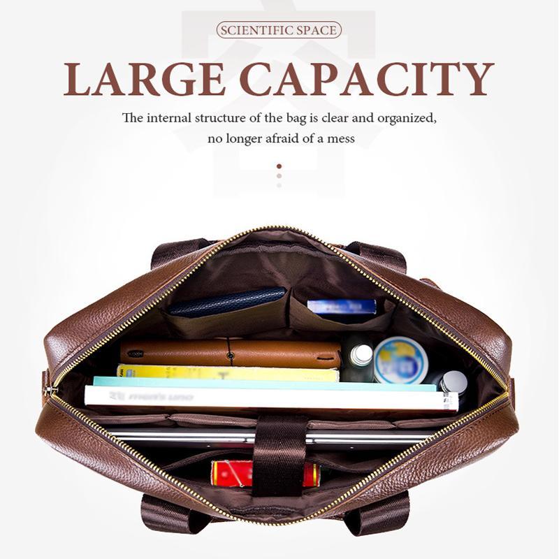 Large Capacity Retro Cowhide Briefcase - Brown 6