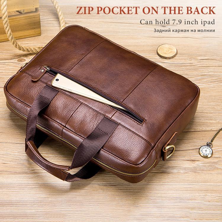 Large Capacity Retro Cowhide Briefcase - Brown 8