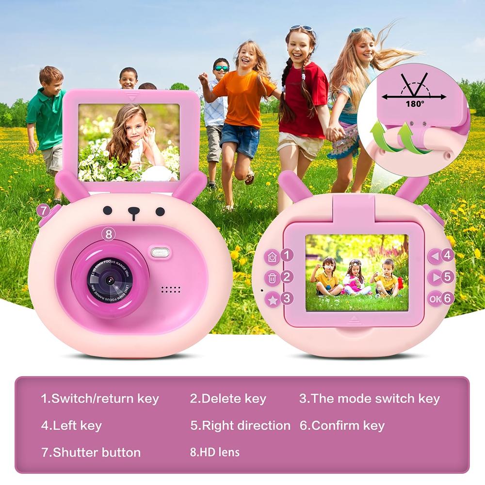 180-degree Flip-screen Cartoon Digital Camera with Stand 2.4-inch 1080p Hd - Dark Green 8
