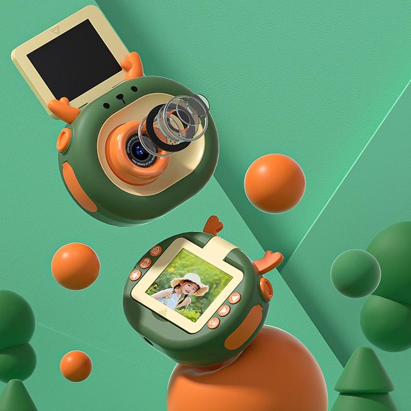 180-degree Flip-screen Cartoon Digital Camera with Stand 2.4-inch 1080p Hd - Dark Green 11