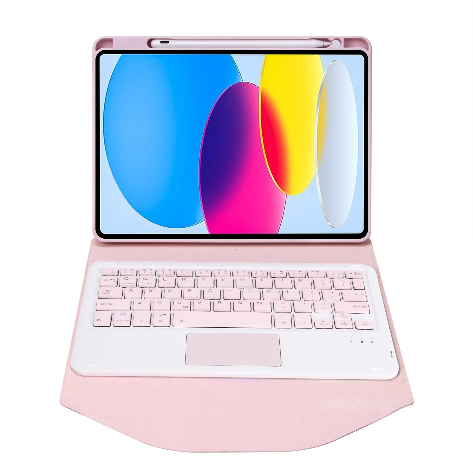 Bluetooth Keyboard Leather Tablet Case With Pen Slot And Touchpad - Pink 4