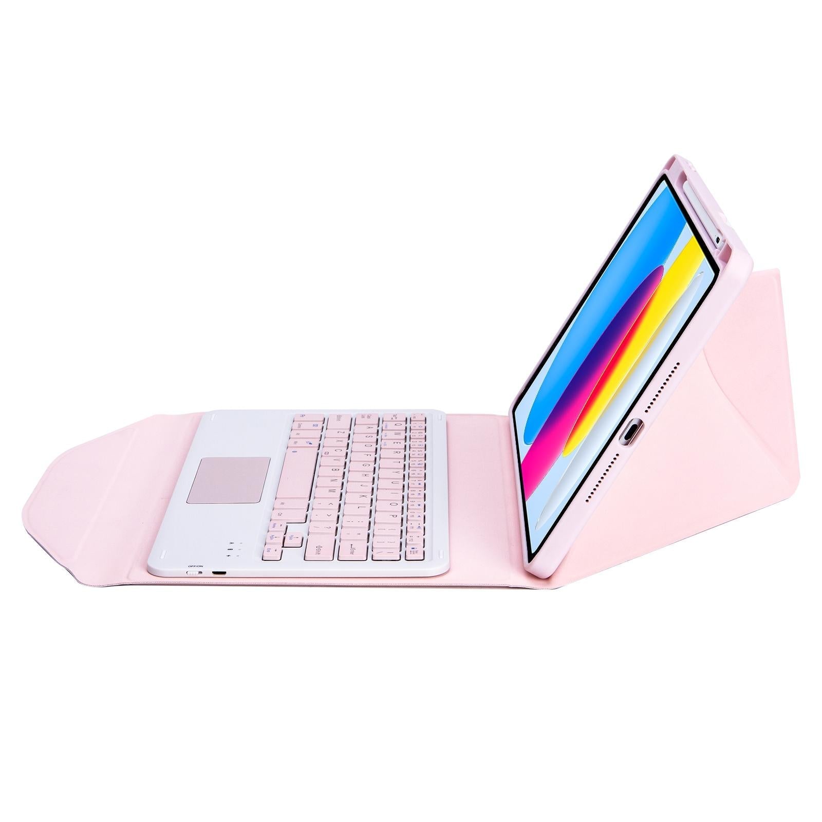 Bluetooth Keyboard Leather Tablet Case With Pen Slot And Touchpad - Pink 5