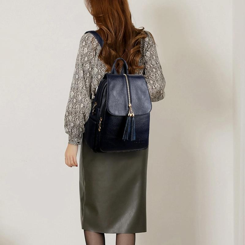 Leather Travel Backpack - Anti-theft Compact - Blue 15