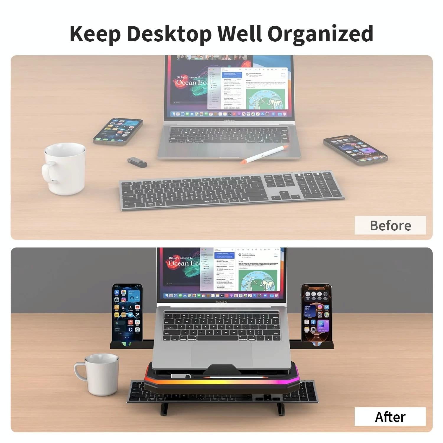 Adjustable Laptop Stand with 9 Levels of Lighting - Pink 9