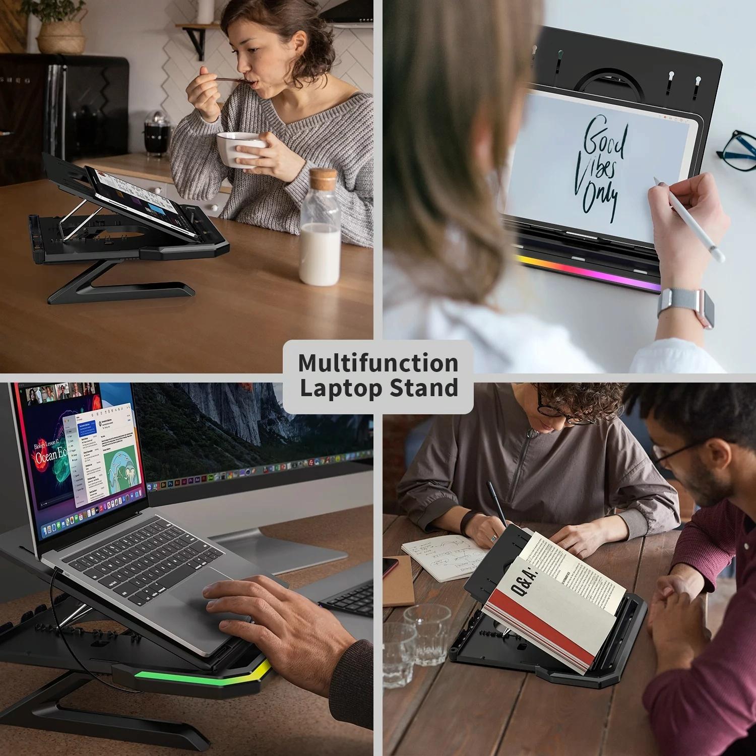 Adjustable Laptop Stand with 9 Levels of Lighting - Pink 10