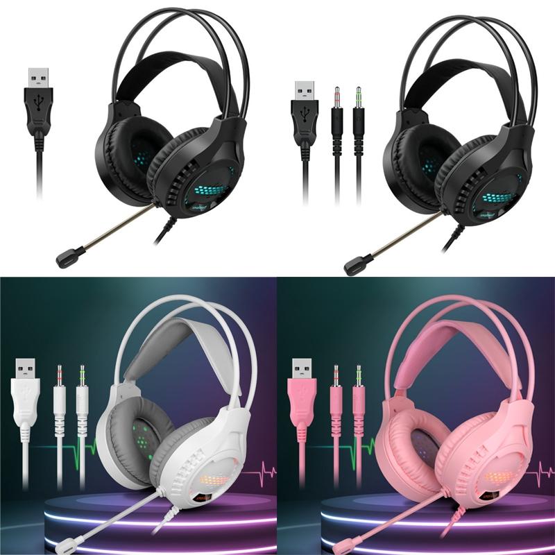 3.5Mm Luminous Game Headset For Desktop - Pink 3