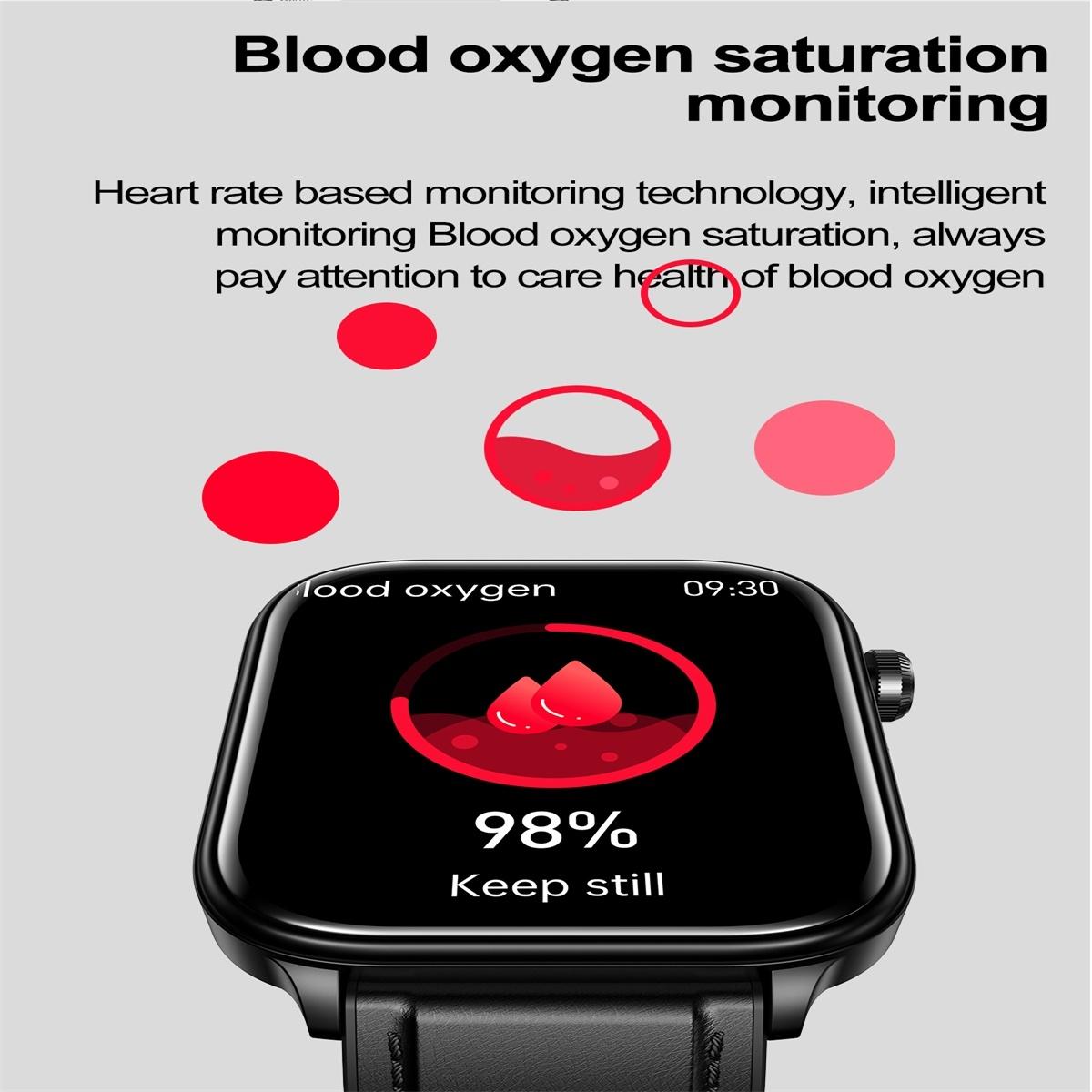 1.96 Inch Colour Screen Smart Watch Leather Strap Support Bluetooth Call / Ecg - Brown 6