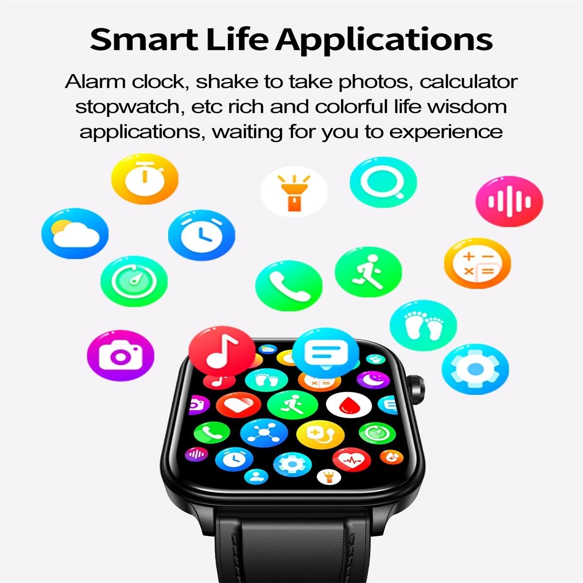 1.96 Inch Colour Screen Smart Watch Leather Strap Support Bluetooth Call / Ecg - Brown 8