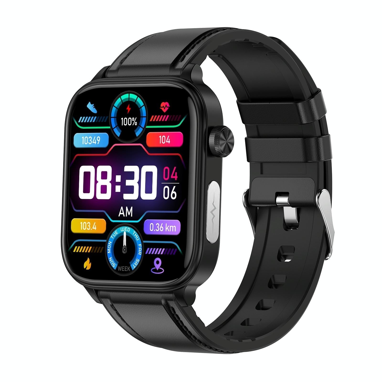 1.96 Inch Colour Screen Smart Watch Leather Strap Support Bluetooth Call / Ecg - Brown 12