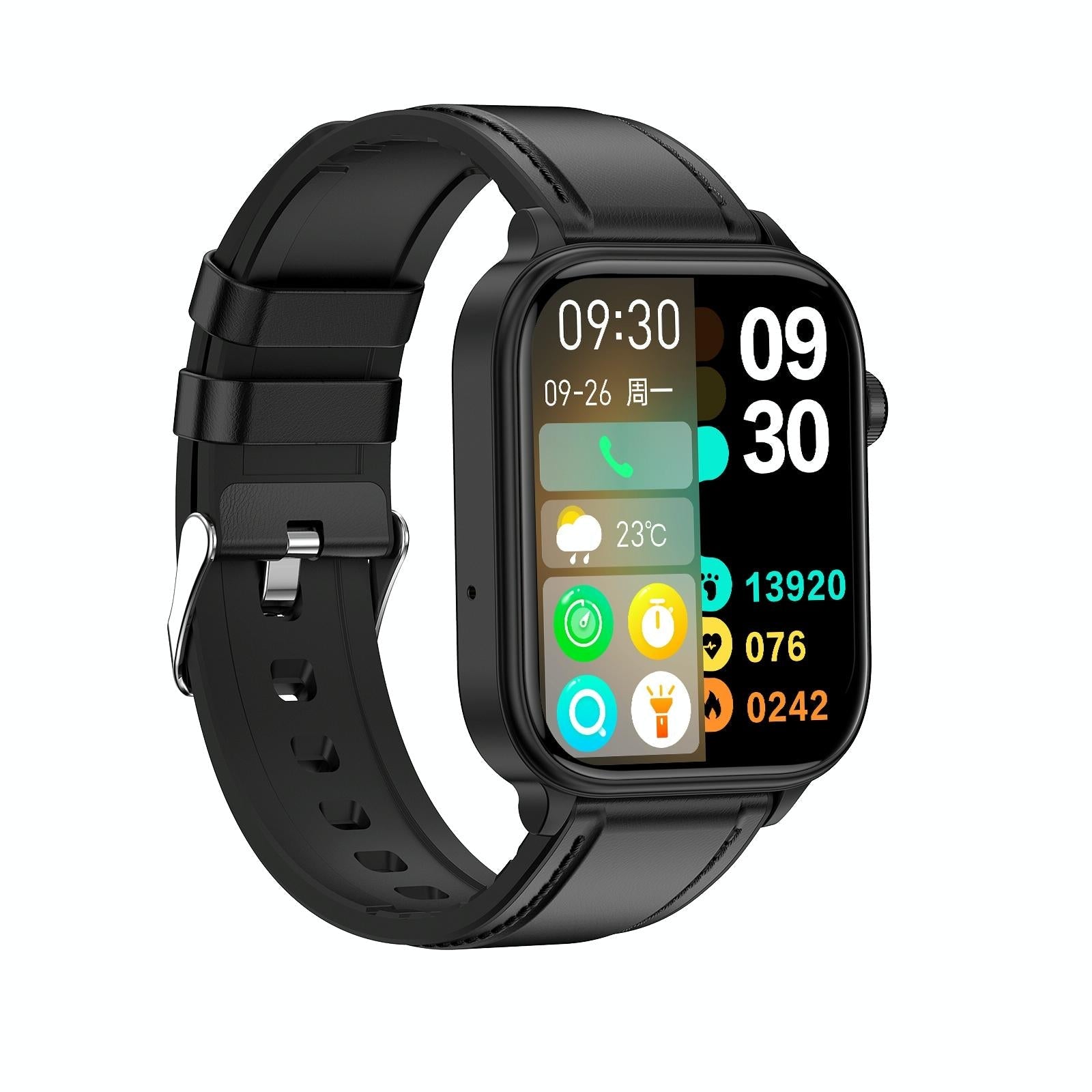 1.96 Inch Colour Screen Smart Watch Leather Strap Support Bluetooth Call / Ecg - Brown 14