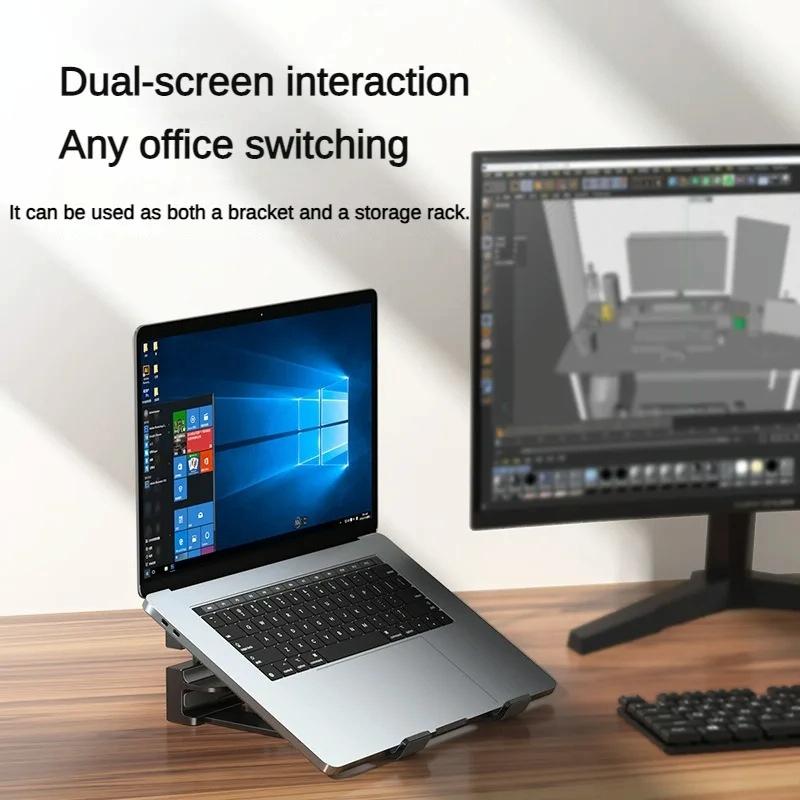 Versatile Laptop Stand with Storage and Cooling - Desktop Heightening Rack - White 4