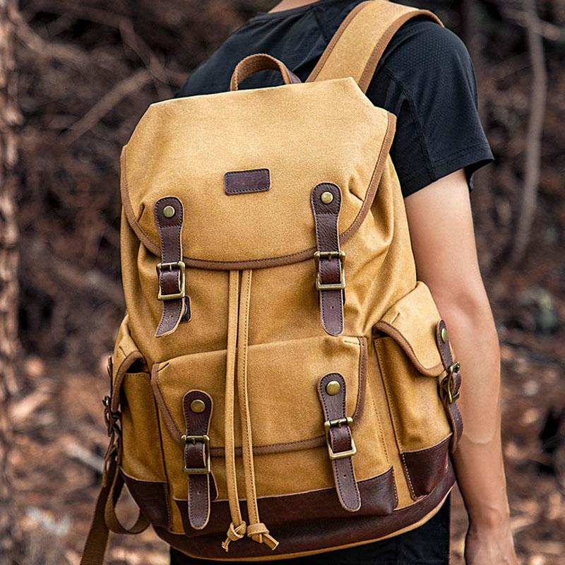 Travel-ready Retro Canvas Backpack - Spacious Design - Black 3