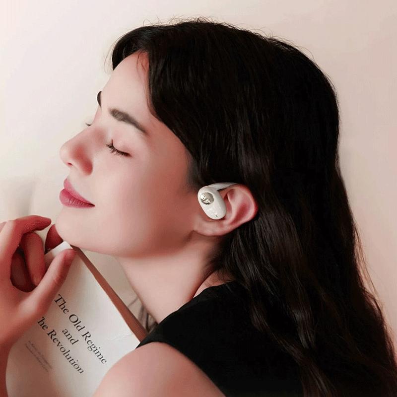 Wireless Dual-mic Bluetooth Earphones with Noise Reduction and Led Display - White 5
