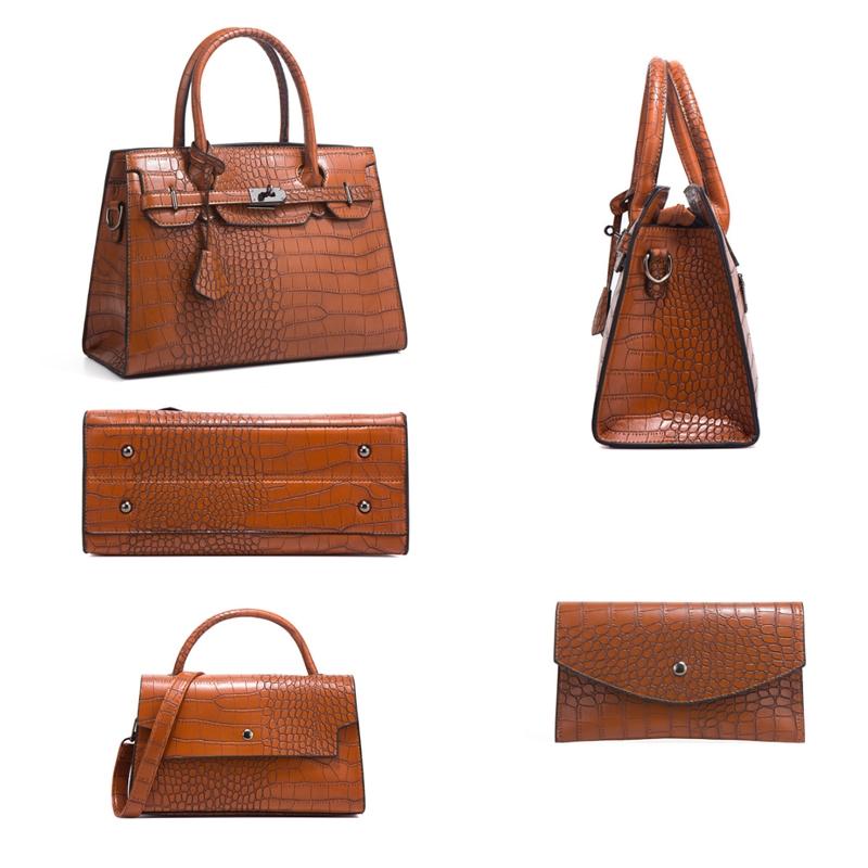 Large Capacity 3-in-1 Crocodile Print Crossbody Tote - Diagonal Design - Rose Red 4