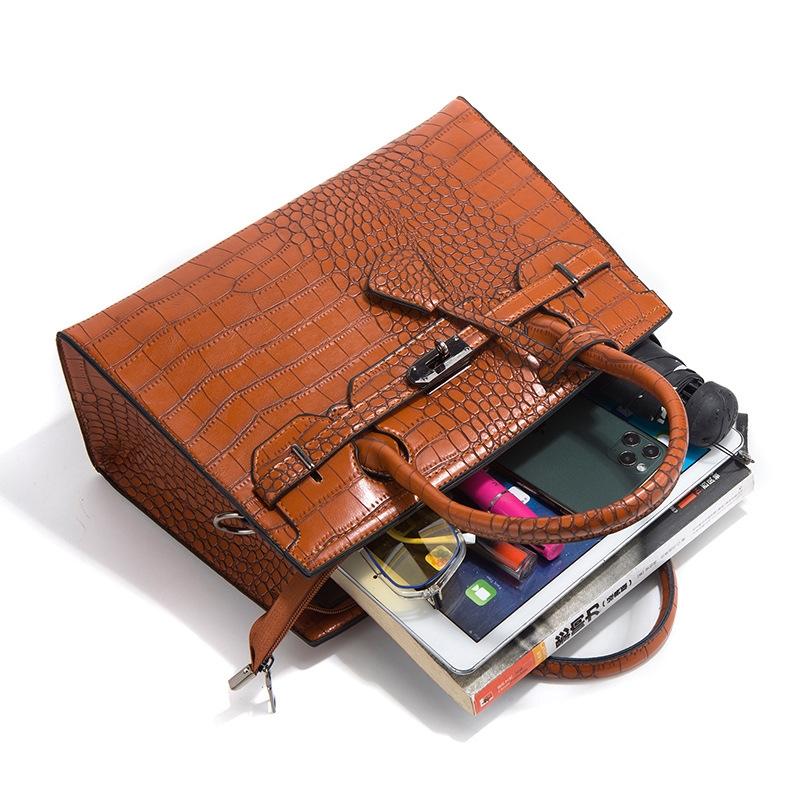 Large Capacity 3-in-1 Crocodile Print Crossbody Tote - Diagonal Design - Rose Red 6