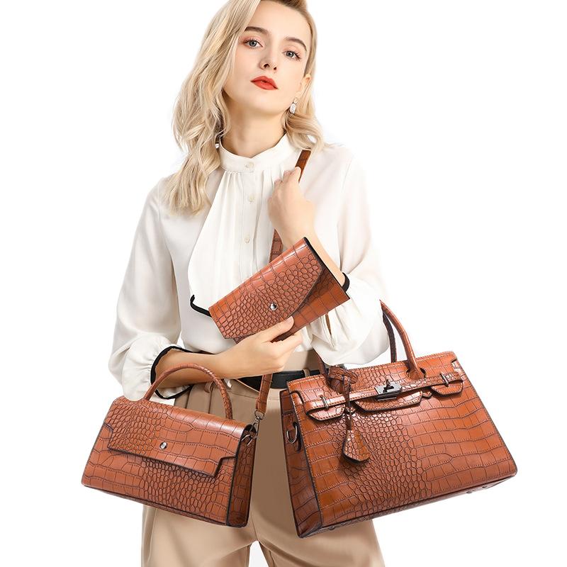 Large Capacity 3-in-1 Crocodile Print Crossbody Tote - Diagonal Design - Rose Red 7