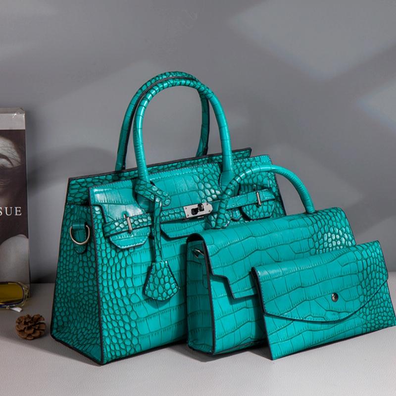 Large Capacity 3-in-1 Crocodile Print Crossbody Tote - Diagonal Design - Rose Red 13