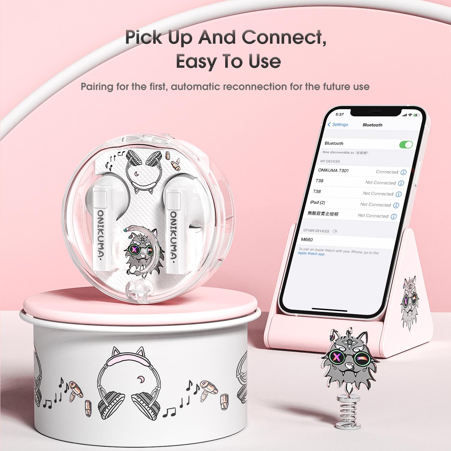 Wireless Cartoon Bluetooth Earphones - Transparent Design - White 12