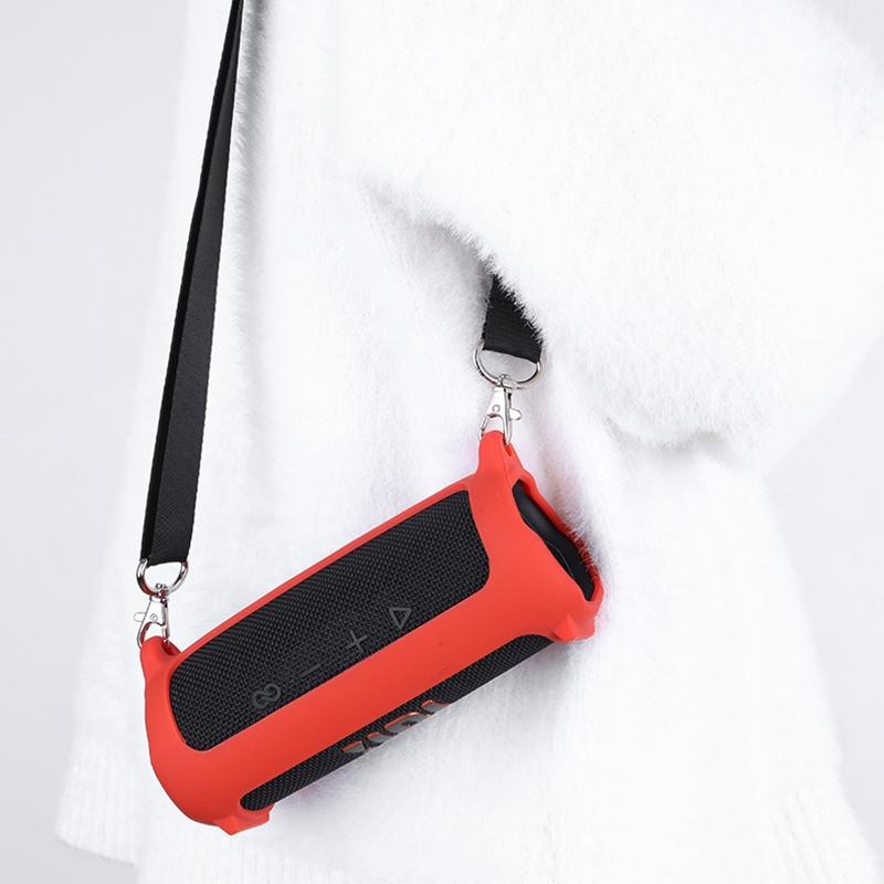 Portable Silicone Case with Shoulder Strap for Jbl Flip 6 Speaker - Red 7