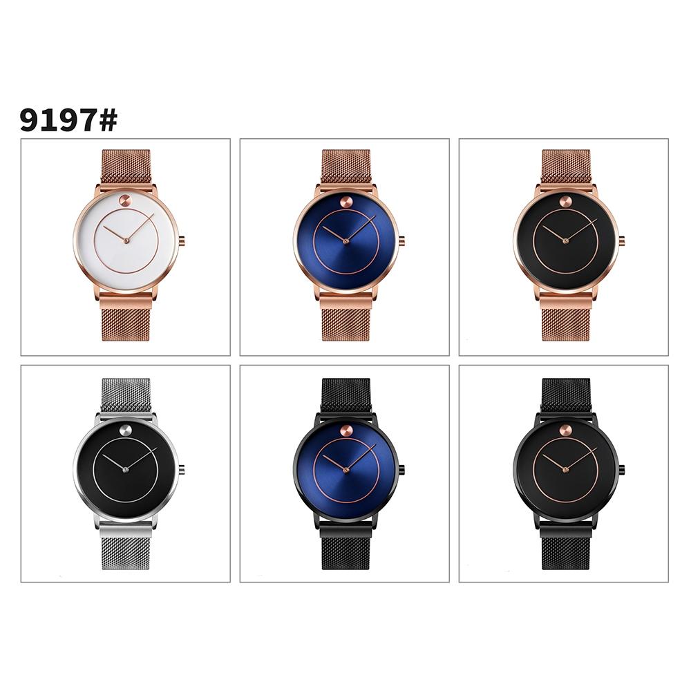 Women Metal Mesh Quartz Watch with Non-scale Dial - Rose Gold Blue Surface 3