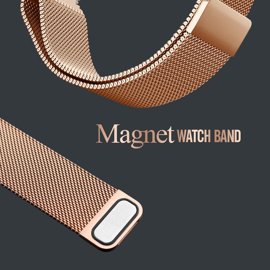 Women Metal Mesh Quartz Watch with Non-scale Dial - Rose Gold Blue Surface 5