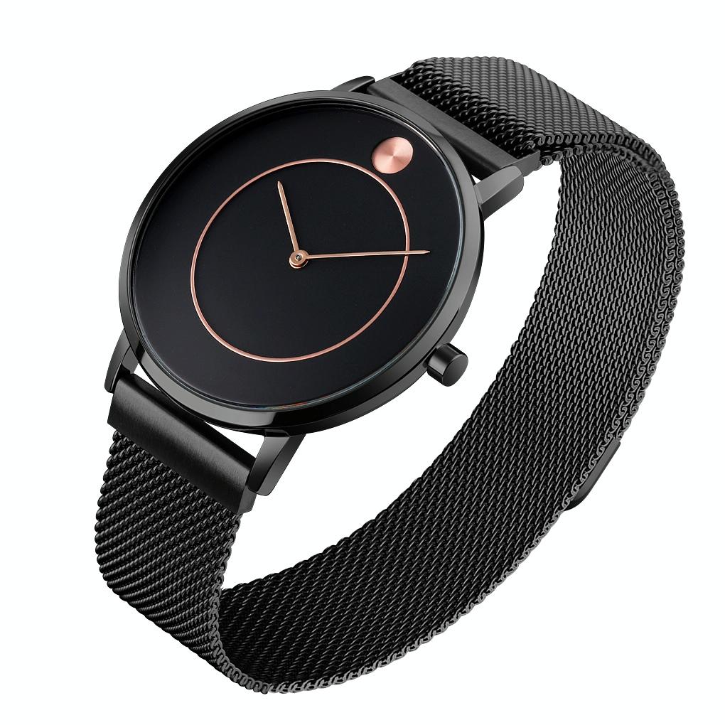 Women Metal Mesh Quartz Watch with Non-scale Dial - Rose Gold Blue Surface 9