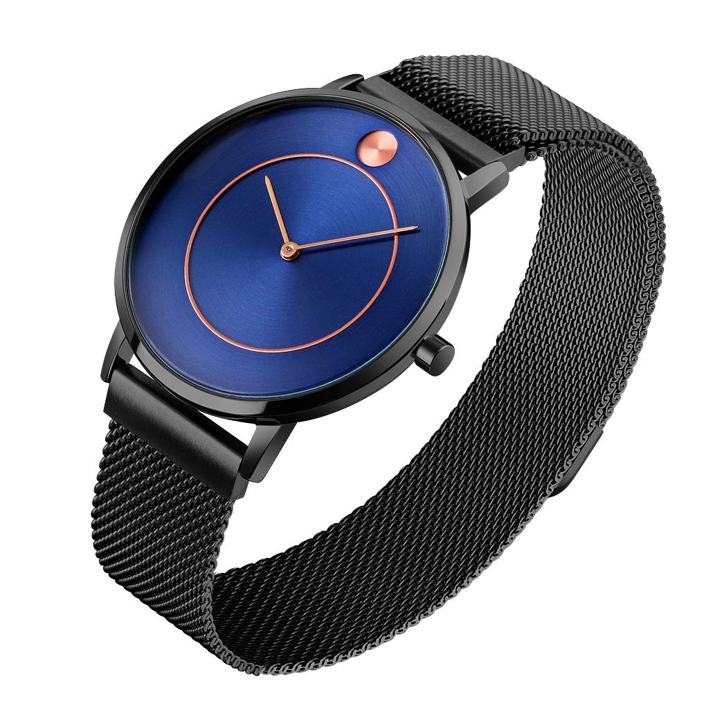 Women Metal Mesh Quartz Watch with Non-scale Dial - Rose Gold Blue Surface 14