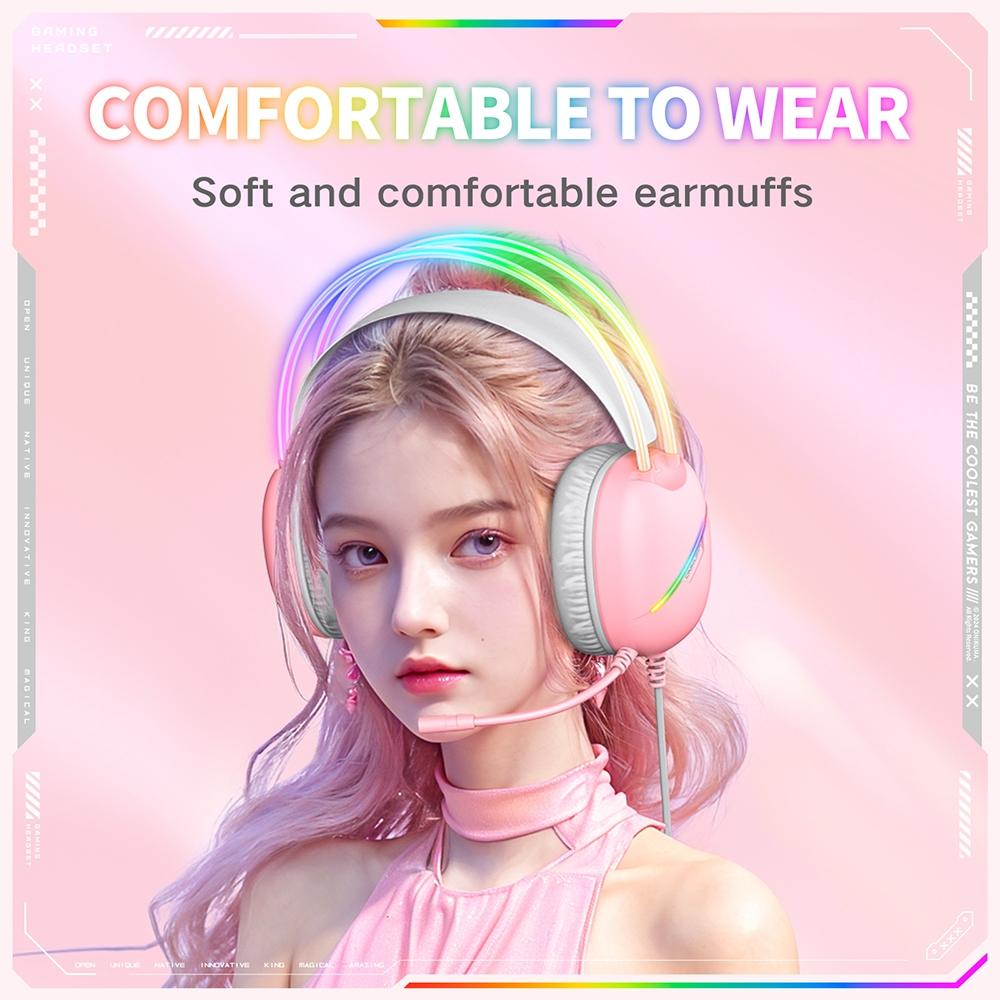 Rgb Light Gaming Headset 2M Cable - Pink 7