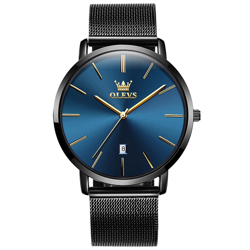 Waterproof Steel Strap Men Quartz Watch - Business Style - Blue + Black