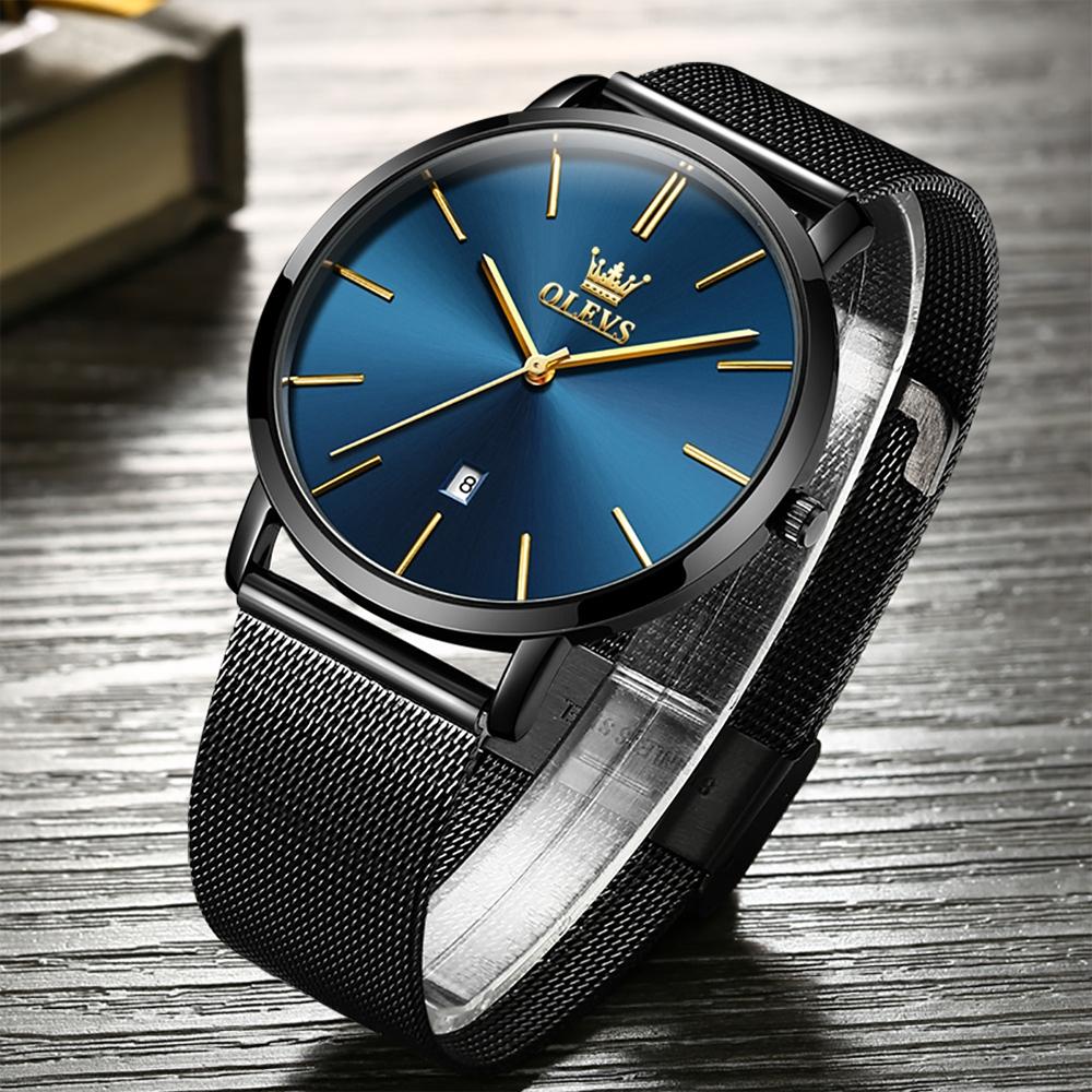 Waterproof Steel Strap Men Quartz Watch - Business Style - Blue + Black 3