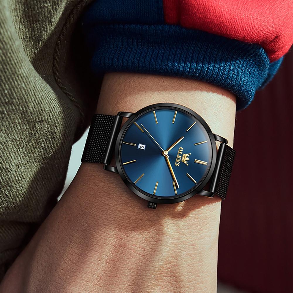Waterproof Steel Strap Men Quartz Watch - Business Style - Blue + Black 5