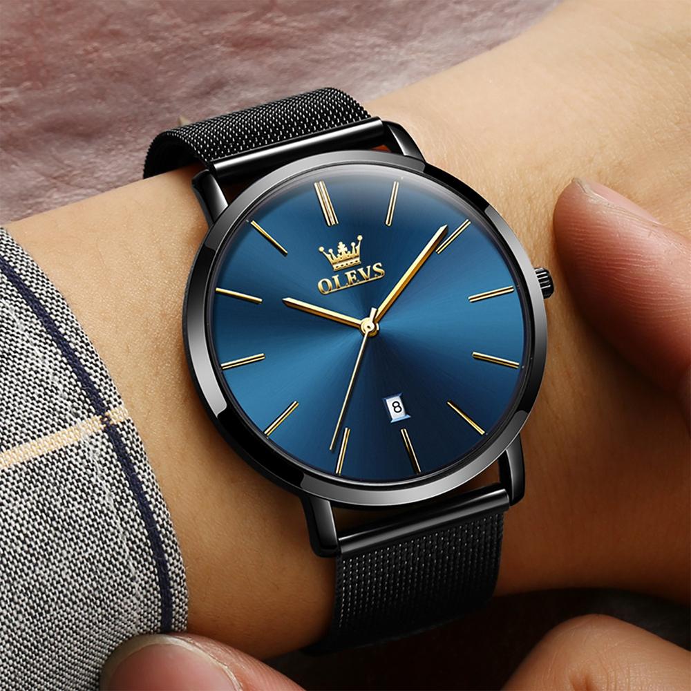 Waterproof Steel Strap Men Quartz Watch - Business Style - Blue + Black 6