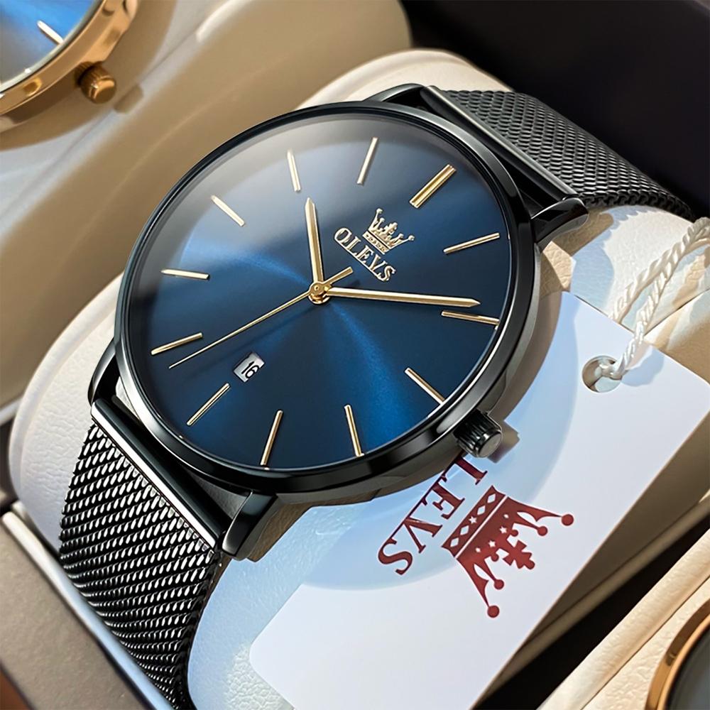Waterproof Steel Strap Men Quartz Watch - Business Style - Blue + Black 7